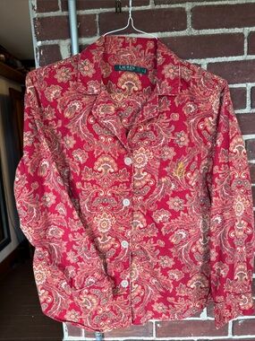 Ralph Lauren Red Paisley Print Button-Up flannel pajamas top & bottoms